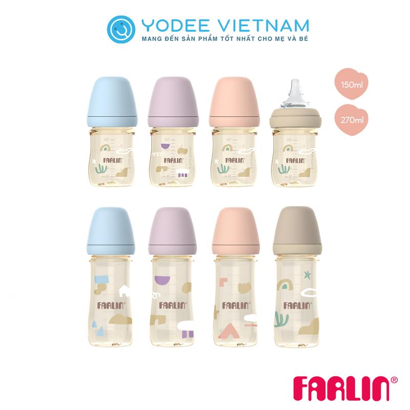 Farlin Bình sữa PPSU cao cấp, cổ rộng dễ vệ sinh, núm ti silicone siêu mềm chống đầy hơi cho bé