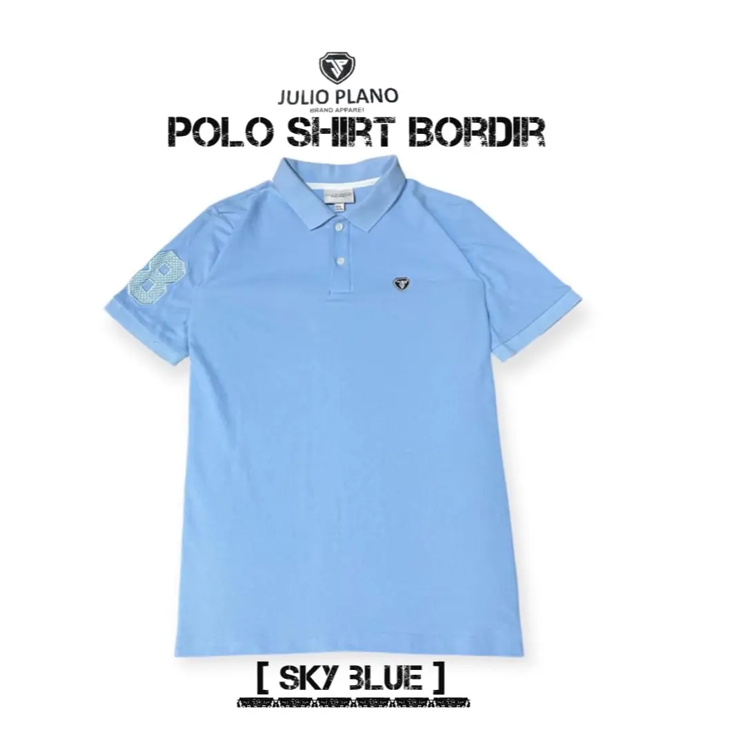 Julio Plano Kaos Polo Shirt Bordir Sky Blue Baju Pria Dewasa Casual Tebal Distro