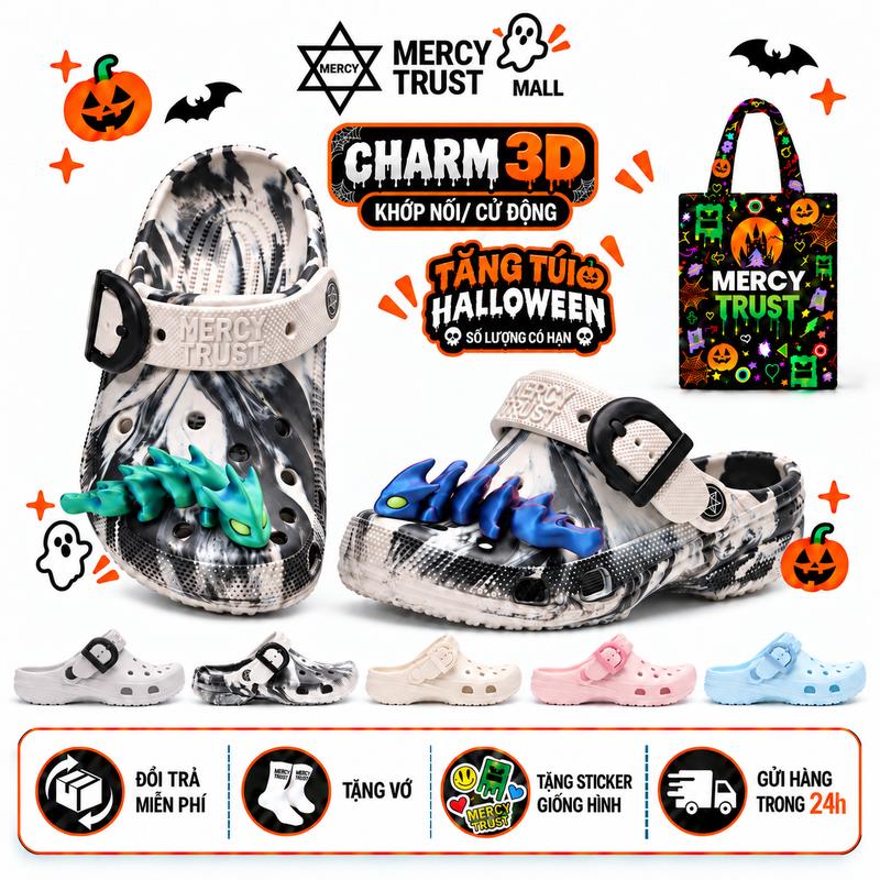 [TẶNG TÚI HALLOWEEN] Kèm Sticker 3D Rồng, Vớ - R21 - Dép Sục MERCY TRUST Basic R21 Nam Nữ, Dép EVA Đúc Nguyên Khối Êm Nhẹ Chống Trượt, Tặng Vớ