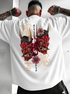 Camiseta Gráfica para Hombre - Deseo Imparable, Ira Infinita, Estampado Gótico con Figura Cornuda y Diseño Floral, Corte Casual y Holgado de Manga Corta para Primavera-Verano, Regalo Único para Hombres, Moda de Verano, Camiseta con Estampado Audaz, Tejido