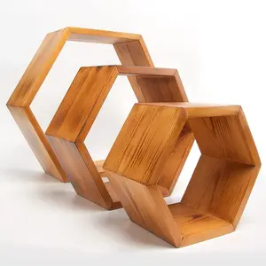 RAK DINDING AESTHETIC MINIMALIS, HIASAN DINDING KAYU RAK DINDING KAYU HEXAGONAL, HIASAN DINDING MINIMALIS AESTHETIC, RAK DINDING TEMPEL, RAK DINDING SEGI ENAM ASLI KAYU MK DEKOR Merah