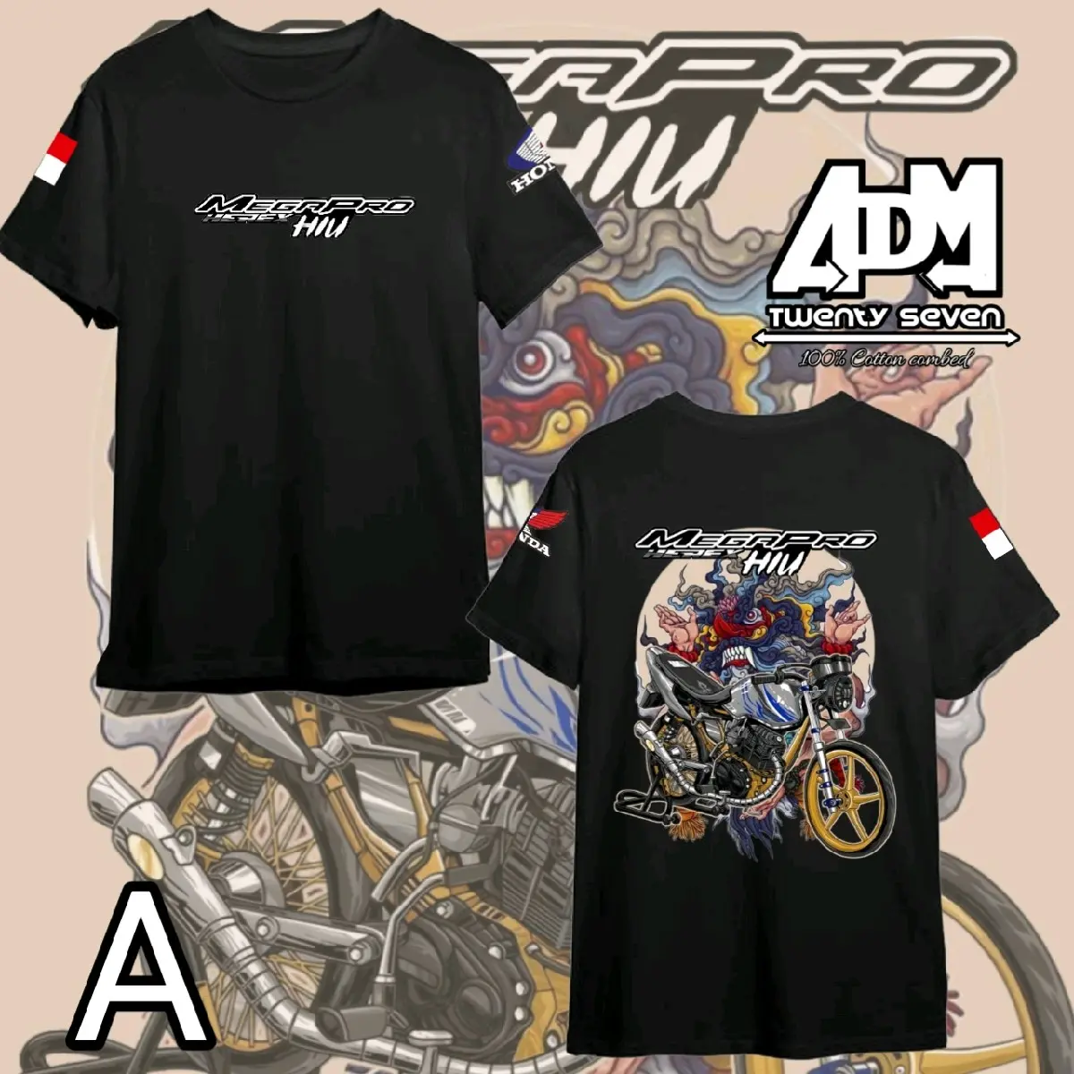 kaos honda Megapro herex hiu Kaos New Megapro Kaos MEGAPRO honda racing Keren Nyaman Kerah Motif
