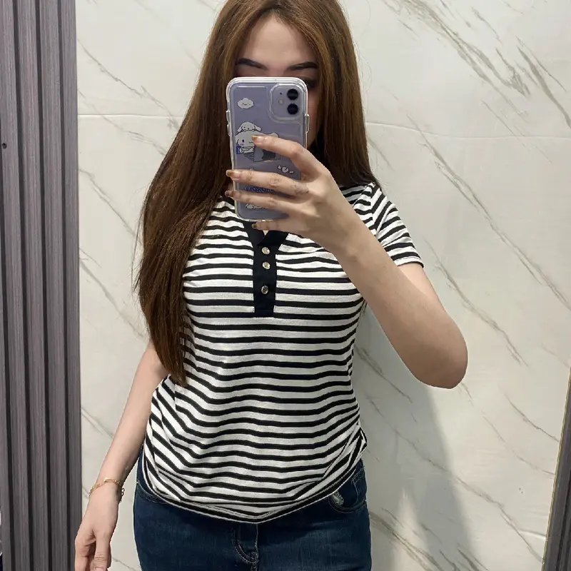 Kaos spandek Salur V-neck import melar kancing hidup 3