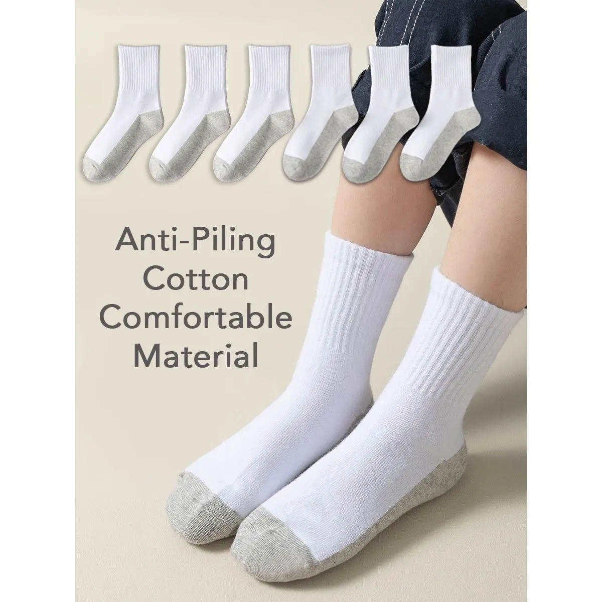 (3 pairs)School Socks Kids Socks Students Socks Breathable Cotton Absorbing Sweat Sport Socks White