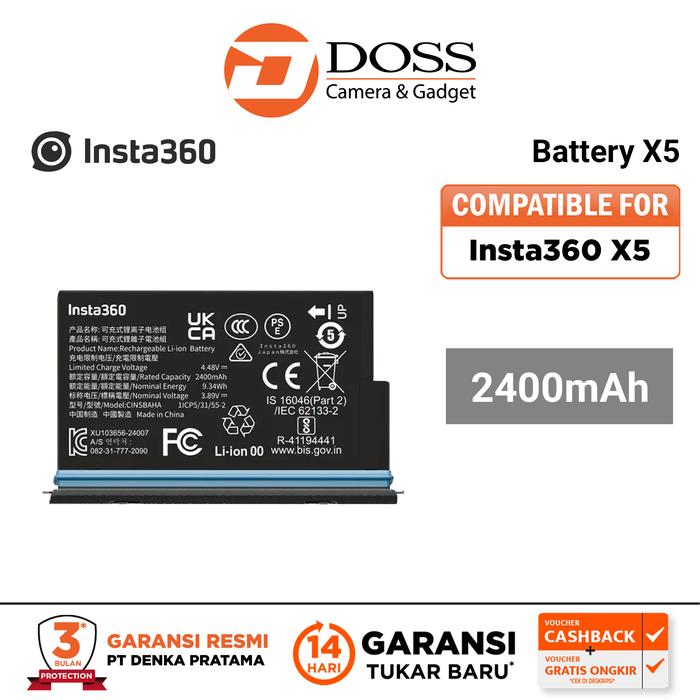 Gambar Insta360 Rechargeable Battery for X5 Camera (2400mAh) dari DOSS Camera & Gadget Kota Administrasi Jakarta Pusat Tokopedia