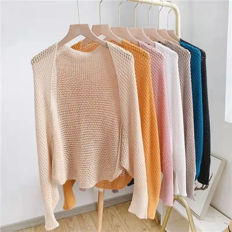 Áo Cardigan Dệt Kim, Phong Cách Thường Ngày Ngoại Cỡ, Thiết Kế Khoét Lỗ Dáng Rộng Vừa Vặn, Áo Đan Móc, Thích Hợp Đi Biển, Áo Crop Top Mỏng, Chống Nắng, Khăn Choàng Chống Nắng Dệt Kim, Lý Tưởng Cho Kỳ Nghỉ 0