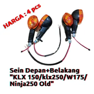 PAKET 4 pcs Lampu Sein W175/KLX150/KLX250/KSR/KLX SUPERMOTO/NINJA250 KARBU Standar ( Hitam Mika Kuning) Motorcycle Tangkai Baut 14 sesuai foto