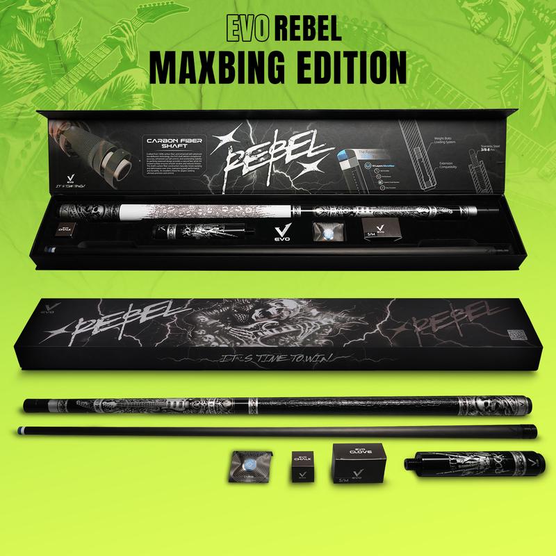 TẶNG BAO CƠ 2X3 COMBO MAXBING Gậy Bida EVO REBEL - Tay cầm trắng - Ngọn Carbon Cao Cấp - Chính Hãng