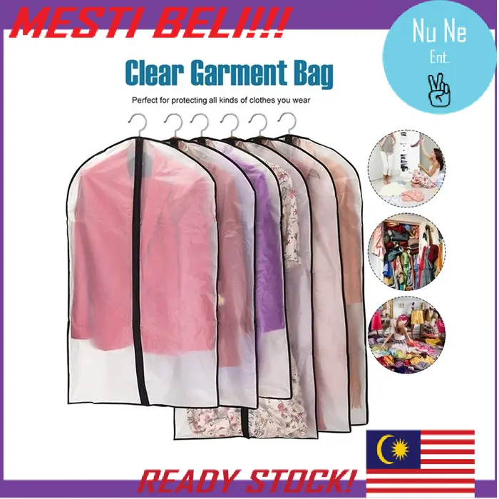 Plastic Clear Dust-proof Cloth Cover Suit/Dress Garment Bag Storage Protector/Cover Baju Anti Habuk