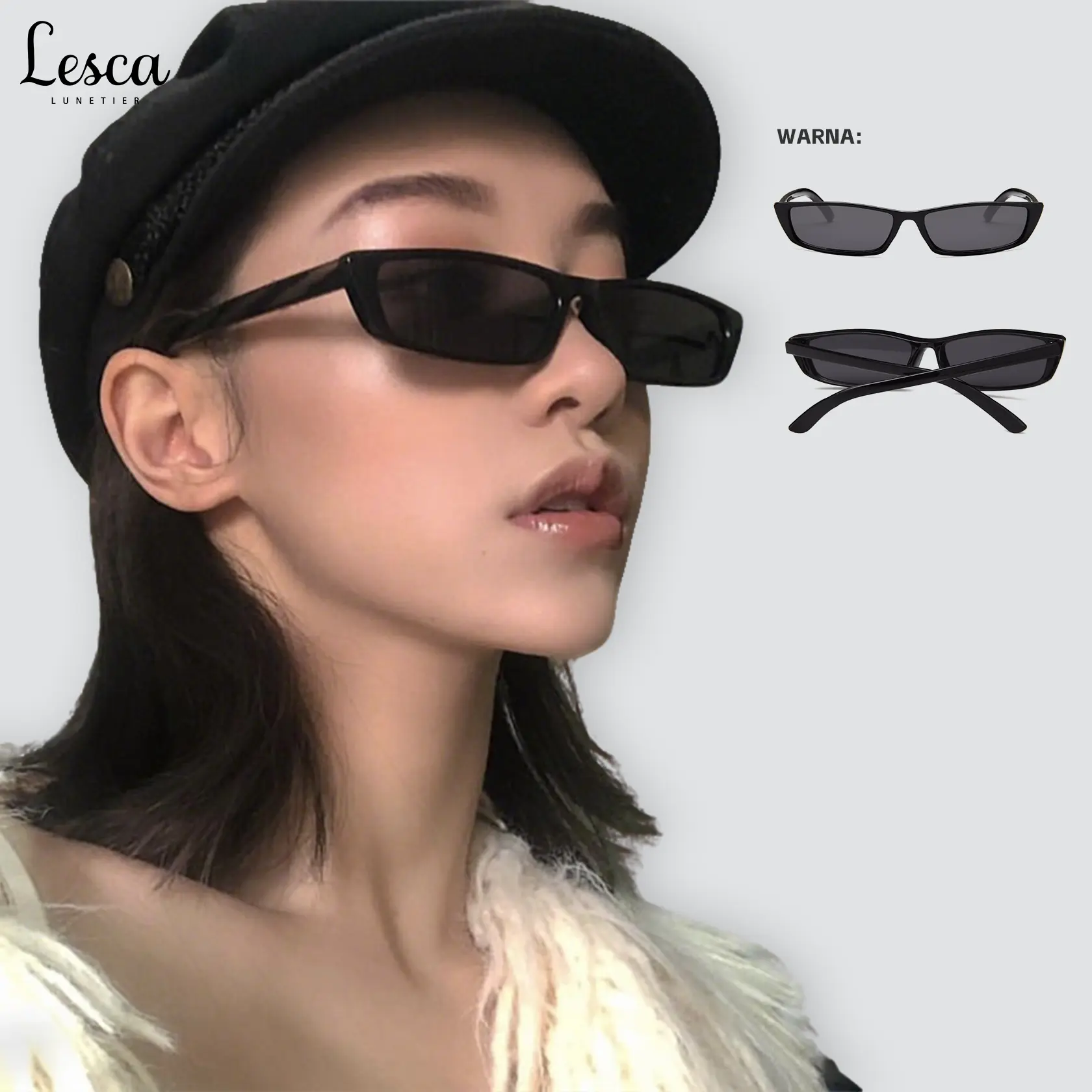 Lesca Kacamata Hitam Cat Eye Kecil Vintage Retro Slim Sunglasses Streetwear Fashionable