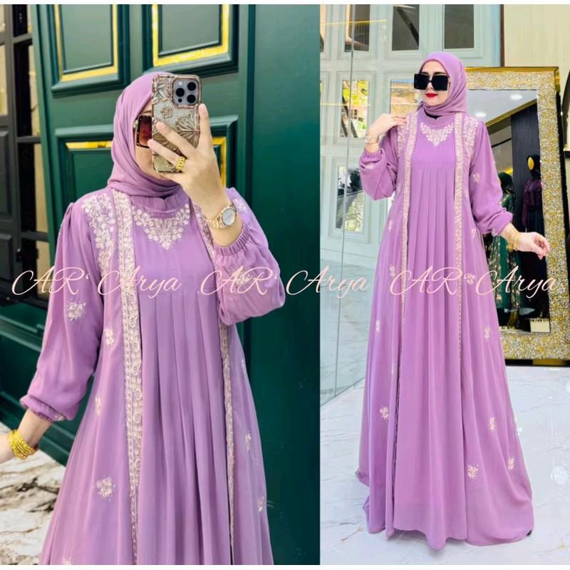 COD DRESS MELATI BORDIR MIX PAYET SWAROSKI SET HIJAB Gamis Wanita Muslim Lebaran Pesta Mewah Kondangan Ceruty 2