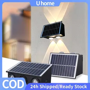 【Ready Stock COD】Dingdian LED Outdoor Solar LED Wall Lamp 6W/8W/12W 4/6/8LEDs Waterproof Sensor Exterior Light Warm White/RGB Colors