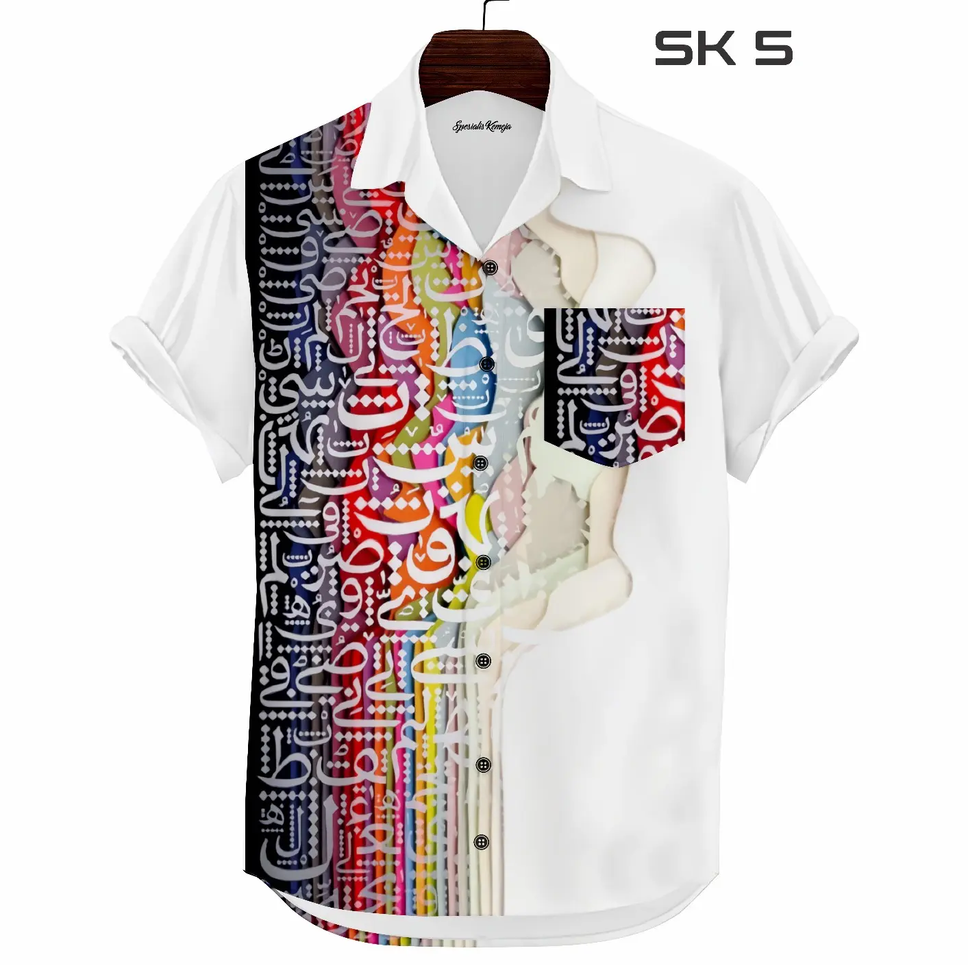 Kemeja Pria Casual Santai Motif Arab Huruf Hijaiyah Printing Tangan Pendek Keren SK-5 Baju Hem Lembut Nyaman