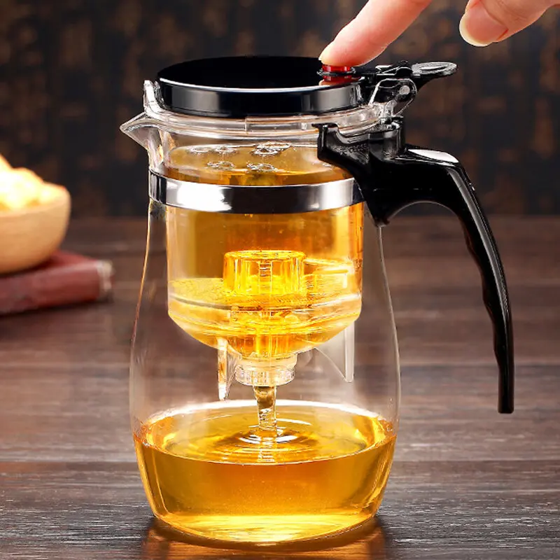 Ấm Trà Cốc, Thiết Kế Thanh Lịch, Tách Nước Trà, Lọc Một Cú Nhấp Chuột, Dụng Cụ Pha Trà Thủy Tinh Gia Dụng, Bộ Trà Kung Fu