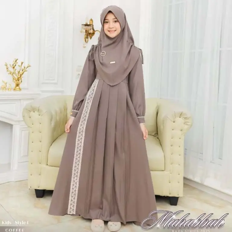 Gamis Anak Perempuan Remaja Tanggung Usia 5 -15 Tahun Terbaru Alika Dress Bahan Cerinkle Airflow Sudah Termasuk Hijab - Baju  Muslim Lebaran 0