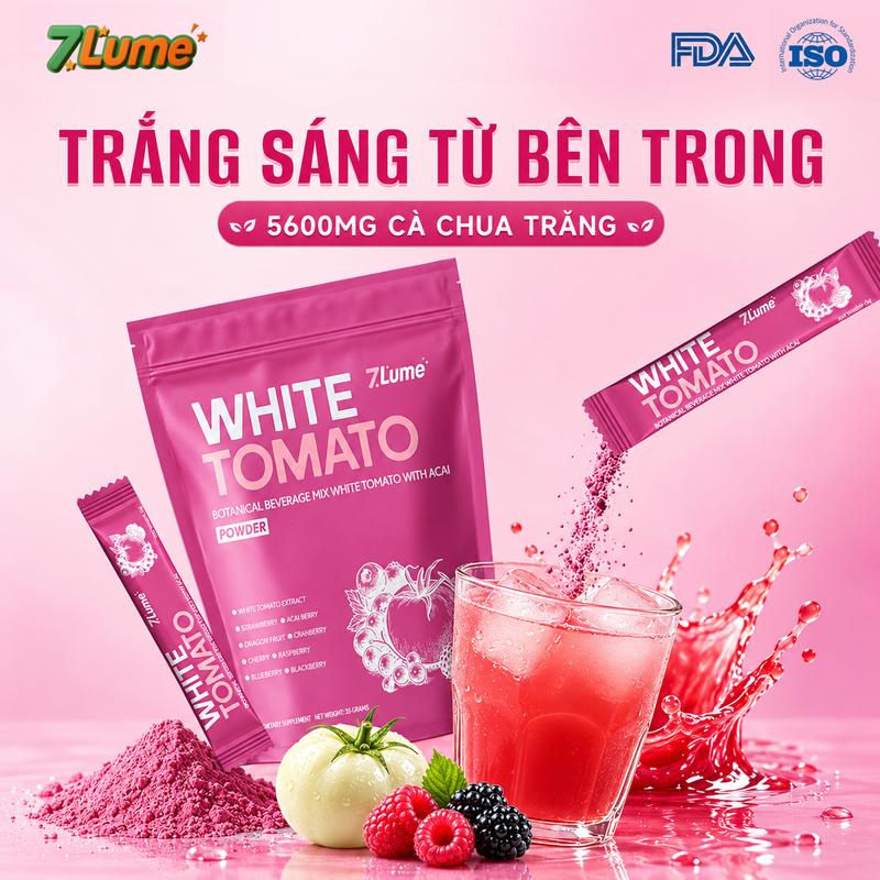 7LUME Cà Chua Trắng 5600mg-Mỗi ngày 1 gói White Tomato|Glutathione | Da Trông Sáng Rạng Rỡ Hơn,chống oxy hóa, Hỗ trợ giảm mụn,tăng cường miễn dịch,làm mờ sắc tố da,Hỗ trợ chống tia UV|Kết hợp 8 loại quả mọng như Acai|Giàu Vitamin C|7 Gói Thanh