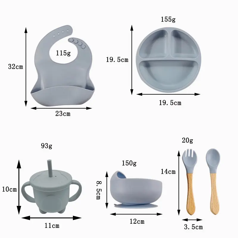 Alat makan bayi set 5/6/8pcs anak-anak Peralatan makan silikon peralatan makan mpasi bayi set Sendok sup anak-anak Mangkuk Bayi Biru Merah Bowl Garpu Piring 8