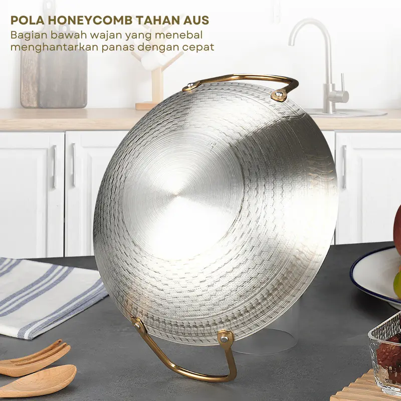 Motif Silver Wajan Penggorengan Kuali Mini Stainless Steel Gagang Kuping 20 24 28 CM 3