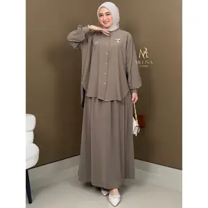 Melisa Syari Amara Oneset Marina Silk 2 Version Setrok & Stelan Celana Bahan Super Lembut Adem Flowly Busui Friendly Wudhu Friendly
