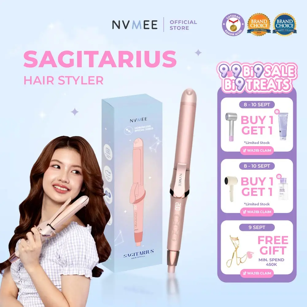 NVMEE - Sagitarius Hair Styler Catokan Rambut 2in1 LED Touch Diameter 30 MM Lurus Curly Klintong