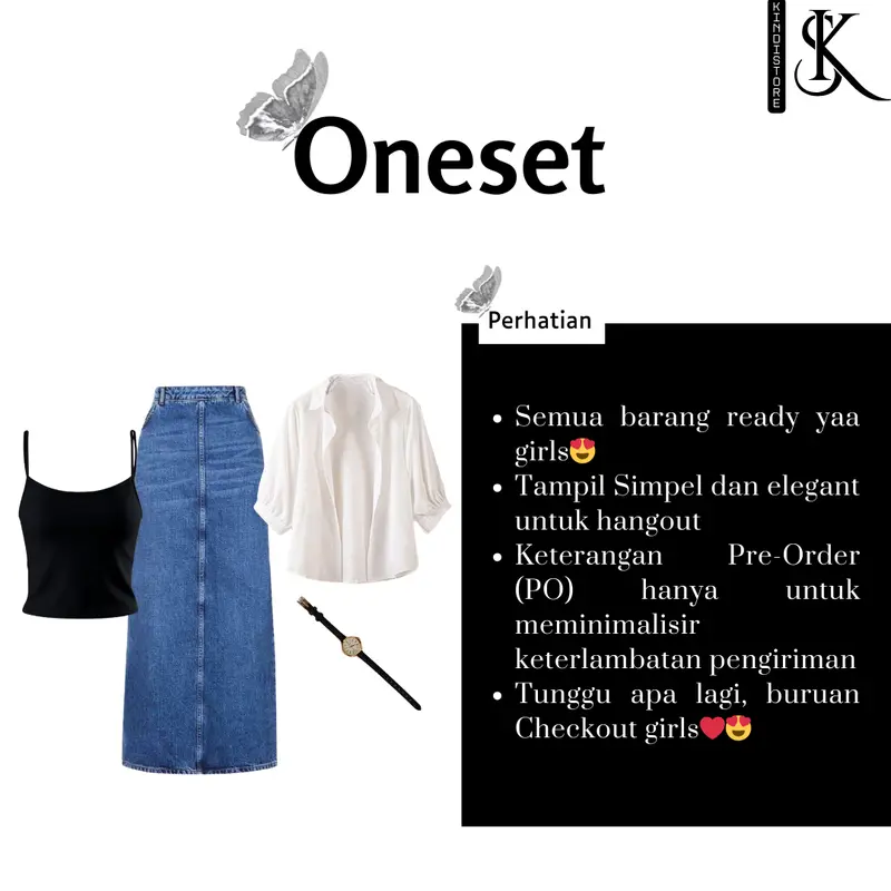 1 set outfit wanita kece [KEMEJA + ROK JEANS + TANKTOP + JAM TANGAN] tampil modis dan stylish KS0057 6