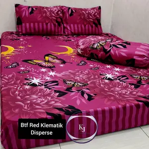 Lagi Murah SPREI SET RED KLEMATIK MoonGreen  - Lengkap dgn Sarban dan Sargul size 120 /160 /180 /200 X200 Bahan Halus Lembut Adem Tidak Luntur