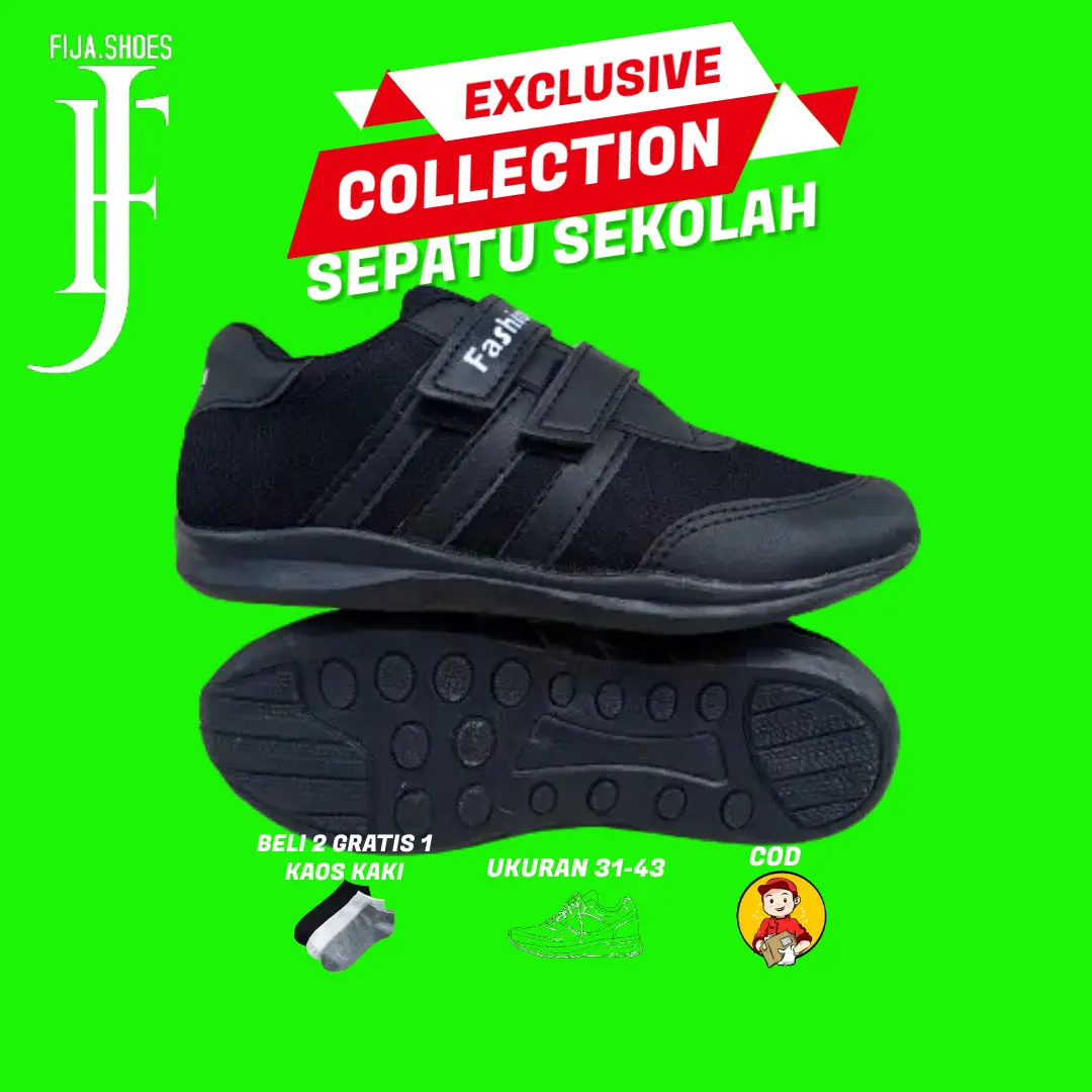 SEPATU SEKOLAH ANAK LAKI LAKI PEREMPUAN PEREKAT HITAM POLOS HITAM PUTIH CEWE COWO TK SD SMP SMA sepatu  anak
