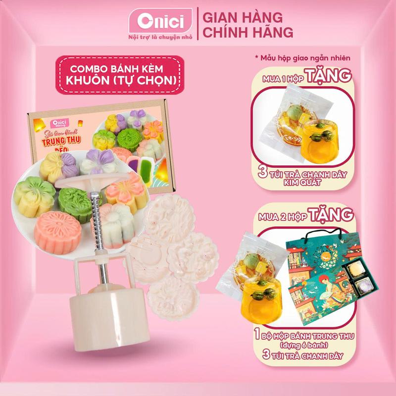 COMBO set làm bánh trung thu dẻo kèm khuôn tự chọn ONICI thành phẩm 6 bánh 3 loại nhân