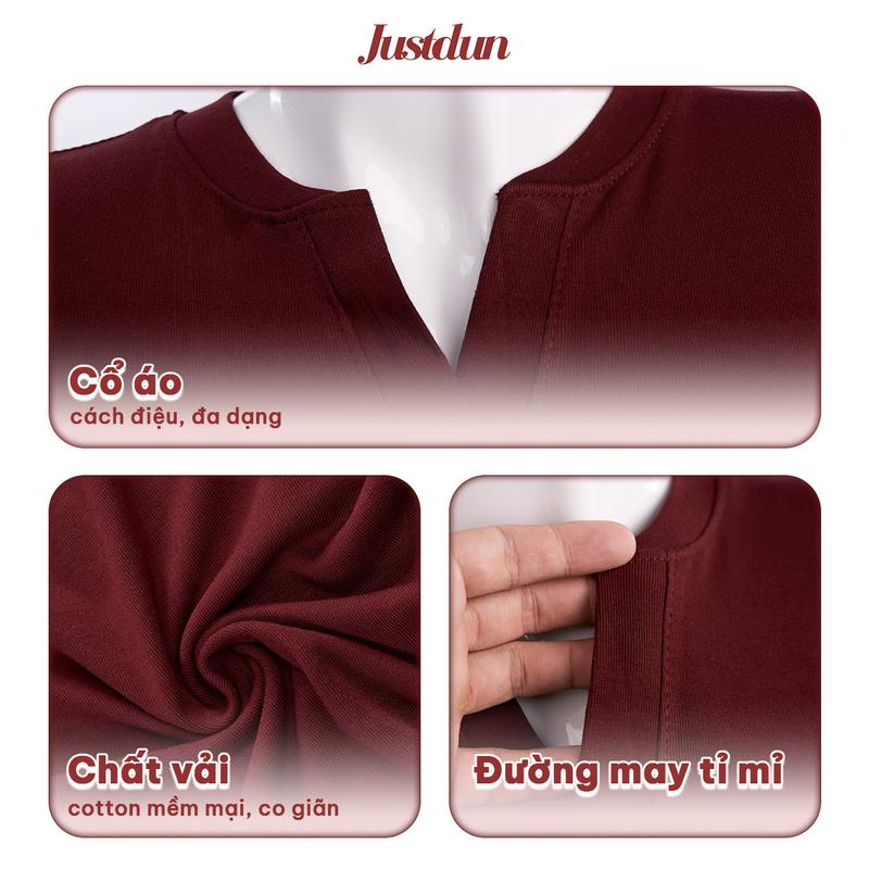 Áo Thun Nữ Ôm Body JUSTDUN E44 – Cổ Trụ Tàu Tay Ngắn, Vải Cotton Mềm Mịn Co Giãn 4 Chiều, Thoáng Mát | BigBuy360 - bigbuy360.vn