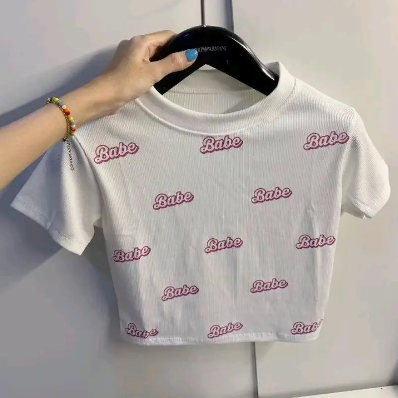 Crop Top Wanita BABE Knit Rib (LD 88, P 40) Atasan Pendek Cewek Tee