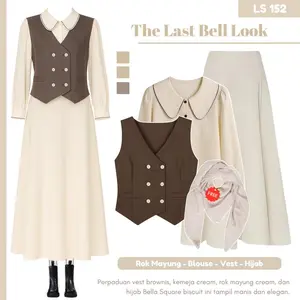 One Set Outfit Vintage Wanita | Vest Brownies, Kemeja, Rok Polos, Hijab Bella Square | LS152