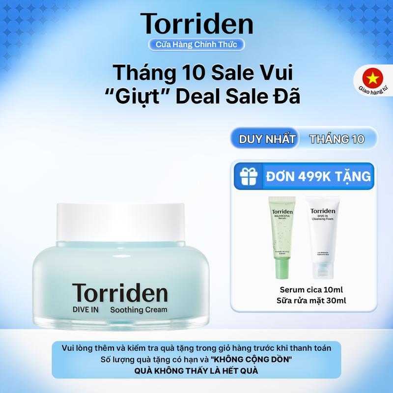 Kem gel dưỡng HA Torriden 5D Hyaluronic Acid phân tử nhỏ cấp ẩm làm mát dịu da DIVE IN Soothing Cream 100ml
