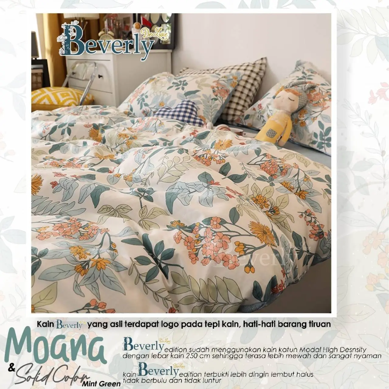 Sprei Gania Katun Lokal Adem Motif Moana, Celica, Keysha Bantal Sarung Guling
