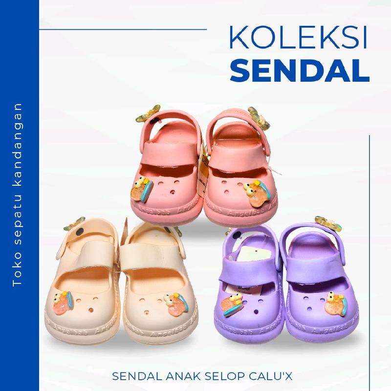 Sendal Anak-anak Karet Plastik Jelly Calu'x Original, Sandal Harian Ringan - Jeans, Fashion Motif 0
