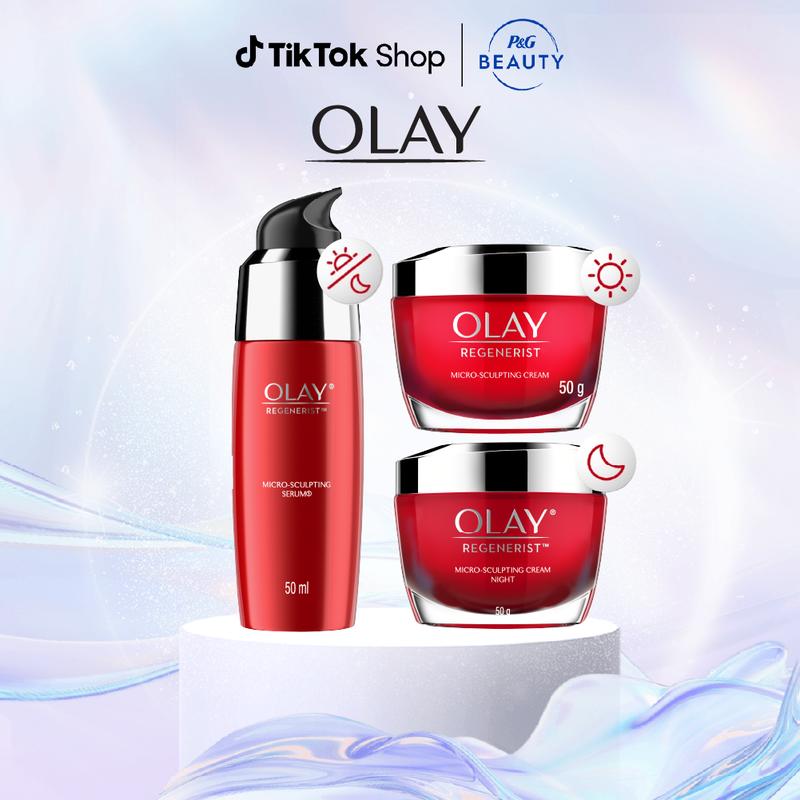 LIVE 2 Combo 3: Kem Dưỡng Ẩm Ngày & Đêm + Serum OLAY REGENERIST Căng Mướt Sáng Khỏe & Phục Hồi Dấu Hiệu Lão Hóa 50G x2 + 50ML