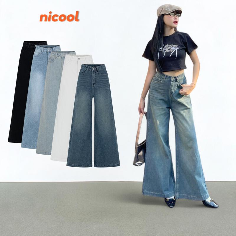 Quần Jean Nữ Suông ỐNG LOE RỘNG Lưng Cao Tôn Dáng Nicool N41-Q48 Women Pants