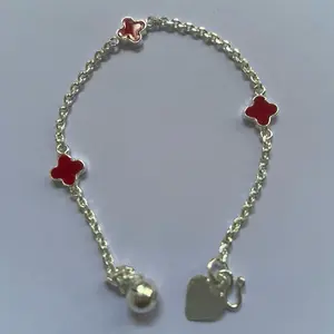 Rantai bunga merah perak murni