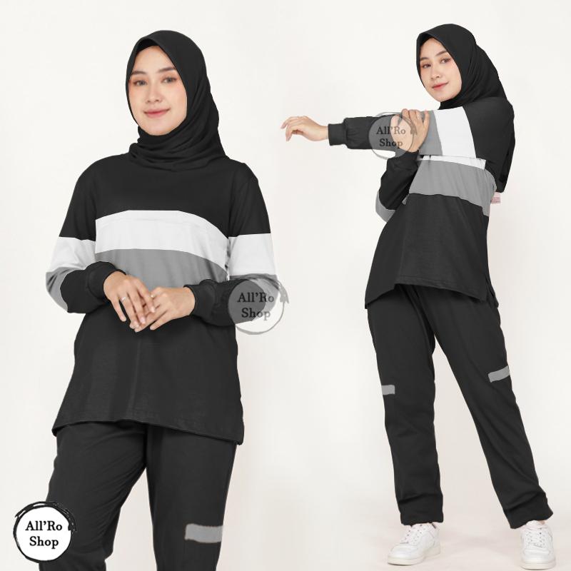 Setelan Olahraga Wanita Muslim Hijab Syari Sopan Baju dan Celana Senam Lengan dan Celana Panjang Set Mona Ukuran Jumbo L XL XXL ARS S23 2