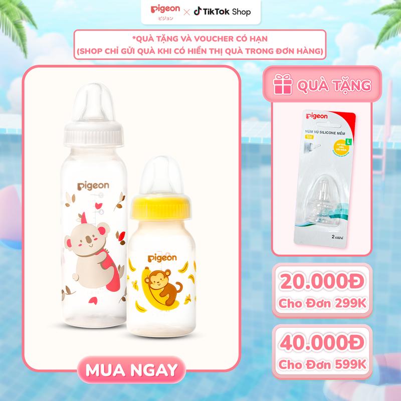 Bình sữa Pigeon PP Tiêu chuẩn Họa Tiết 120ml/240ml - KHÔNG HỘP