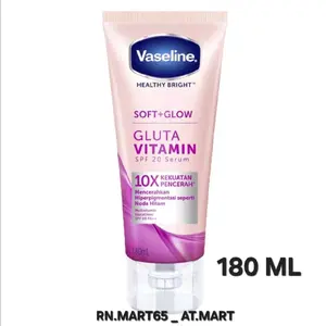 Vaseline Healthy Bright Soft+Glow Gluta Vitamin SPF 20 Serum 180 ml untuk Kehalusan dan Glow Kulit Tubuh