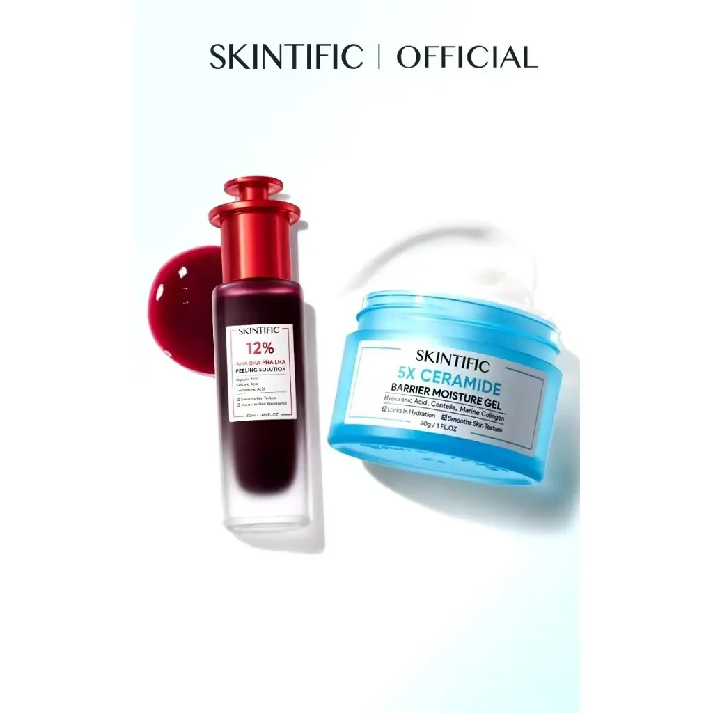SKINTIFIC - 2pcs Paket-Skincare Set|Acid Peeling Solution Serum 30ml + 5X Ceramide Barrier Moisturizer Gel