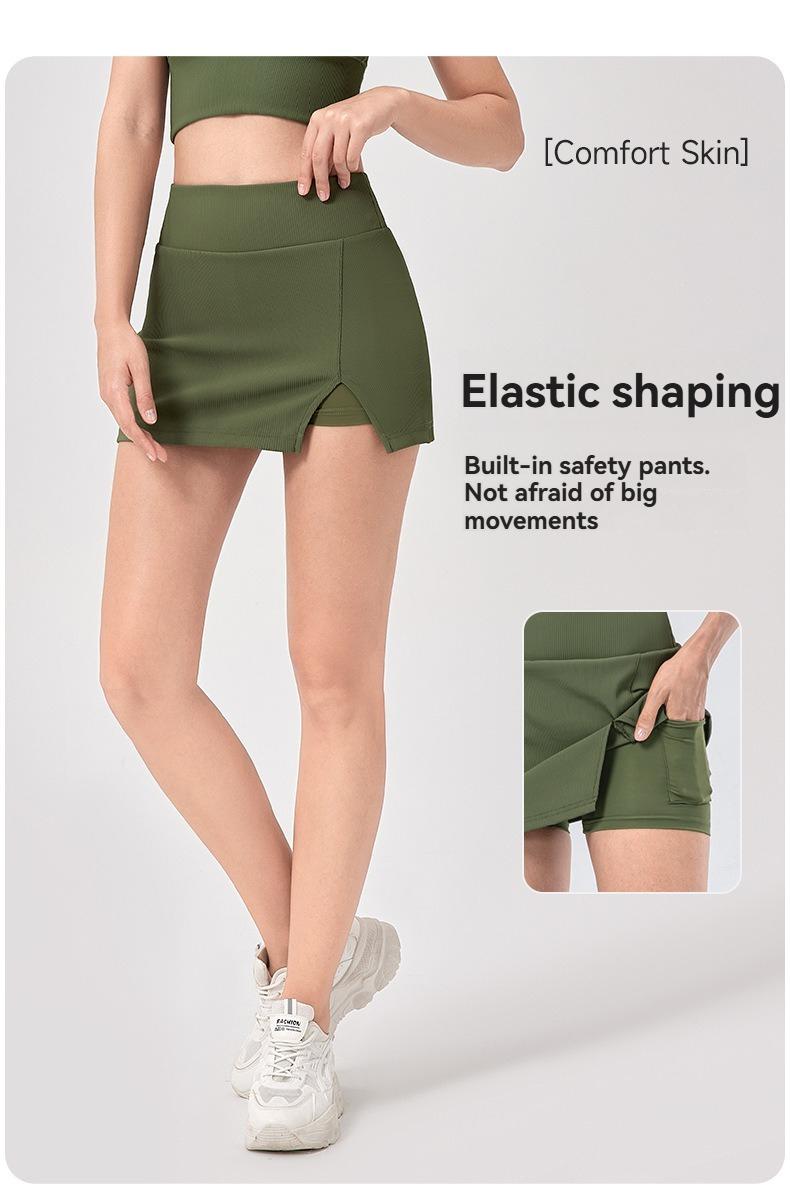 Product Introduction of JUM Tight stretch tennis skirt anti-slip High waisted sports Yoga fitness golf short culottes pocket  tennis miniskirt alix earle 7