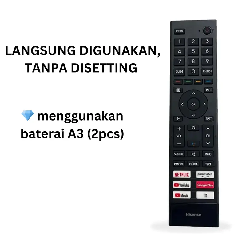 Remot Remote Smart TV Hisense Youtube Netflix H Sense Android LED LCD tanpa setting Google Prime 2
