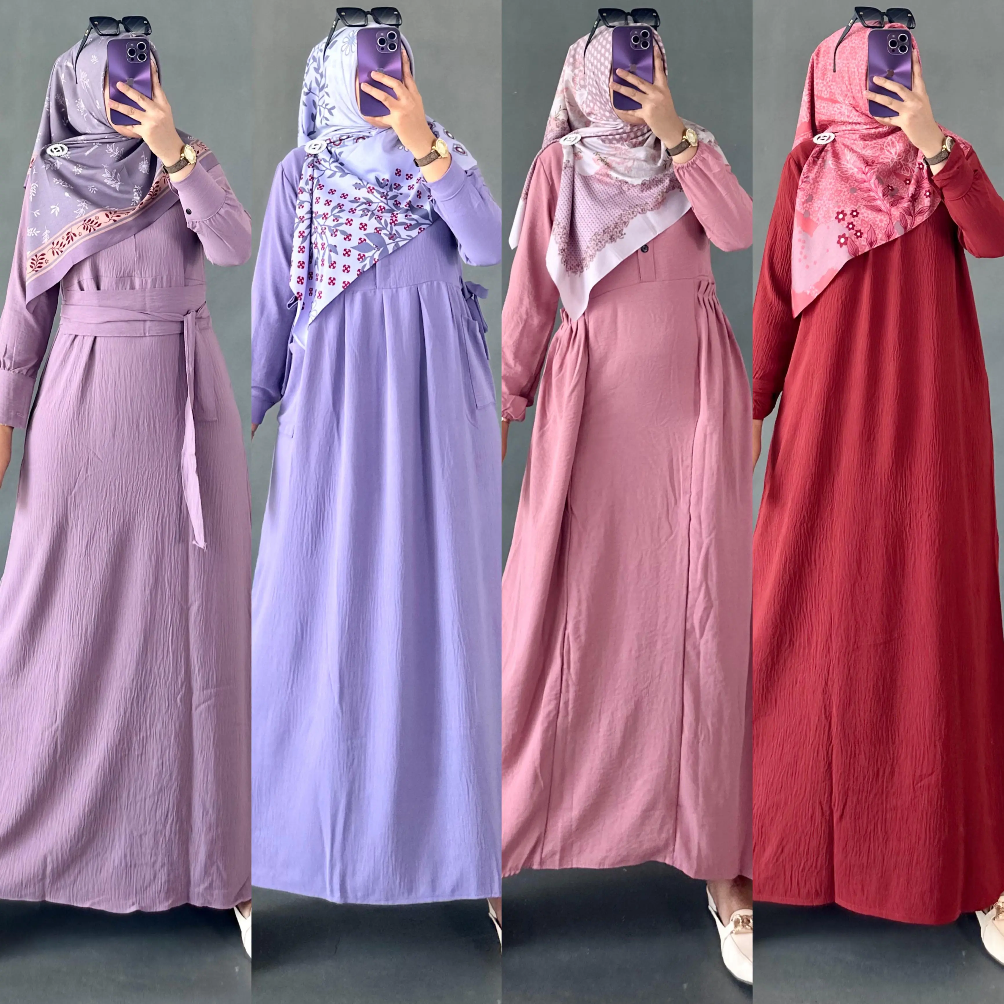 AMOLA GAMIS SET HIJAB / DRESS CRINKLE Muslimah Tebal Busui Jahitan Rapi By Mumufashion Solo