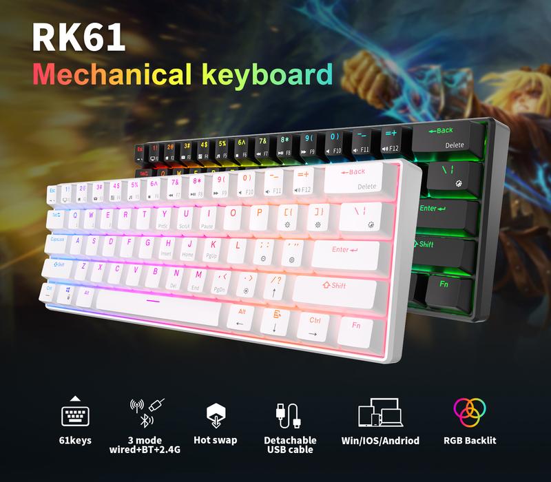 Papan Kekunci Mekanikal, RK ROYAL KLUDGE RK61, Tiga Mod (Hotswap ...