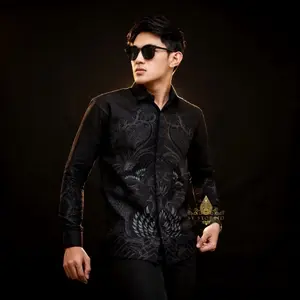 Kemeja Batik Pria Lengan Panjang Baju Seragam Cowok Warna Hitam