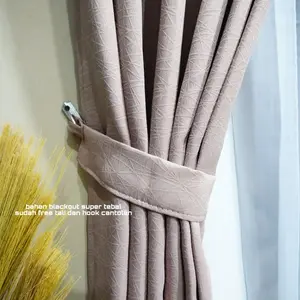 Gorden Jendela Dan Pintu Kamar Aesthetic Gordeng Penyekat Ruang Tamu Minimalis Bahan Blackout Tebal Serat Safron warna Coklat Milo  dan Coklat Brownie terdapat Tali