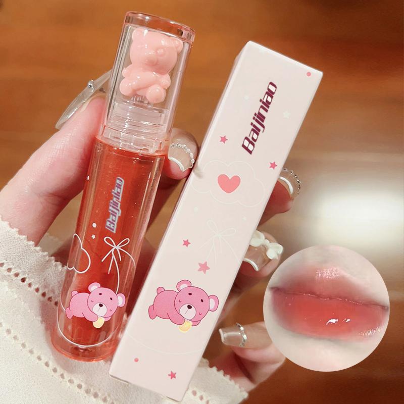 Product Introduction of 6 color Crystal frozen berry bear lip glaze,Durable Waterproof And Stain-resistant Transparent Film-forming Lip Gloss, Full Lip Color Good Gift For Women Lipstick Makeup Cosmetic Dewy Mirror Lip Care 10