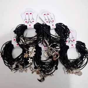 12 Pcs Gelang Tangan Korea Hitam Gelang Tali Hitam Bandul Random