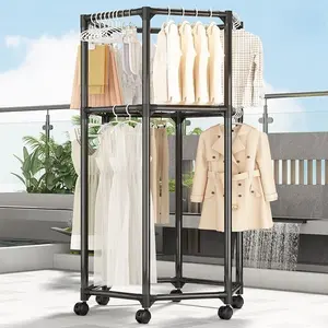 Rak Gantung Baju Besi Putar Rotasi 360°Stand Hanger Dengan 6 Roda / Rack Jemuran Bulat Jumbo Pakaian Besi Rak Pengering / Lemari Stand Berdiri Sabrina